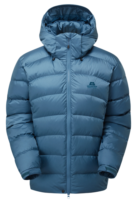 Mountain Equipment Lightline Women's Jacket in Stellar Blue - back view showing stitch-through baffle construction and Mountain fit