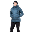 Mountain Equipment Lightline Women's Jacket in Stellar Blue - front view showing Drilite Loft outer and zip-off Mountain Insulated Hood