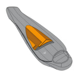 Mountain Equipment Nova III Women's Sleeping Bag in Ink/Pumpkin Spice packed into lightweight compression sack