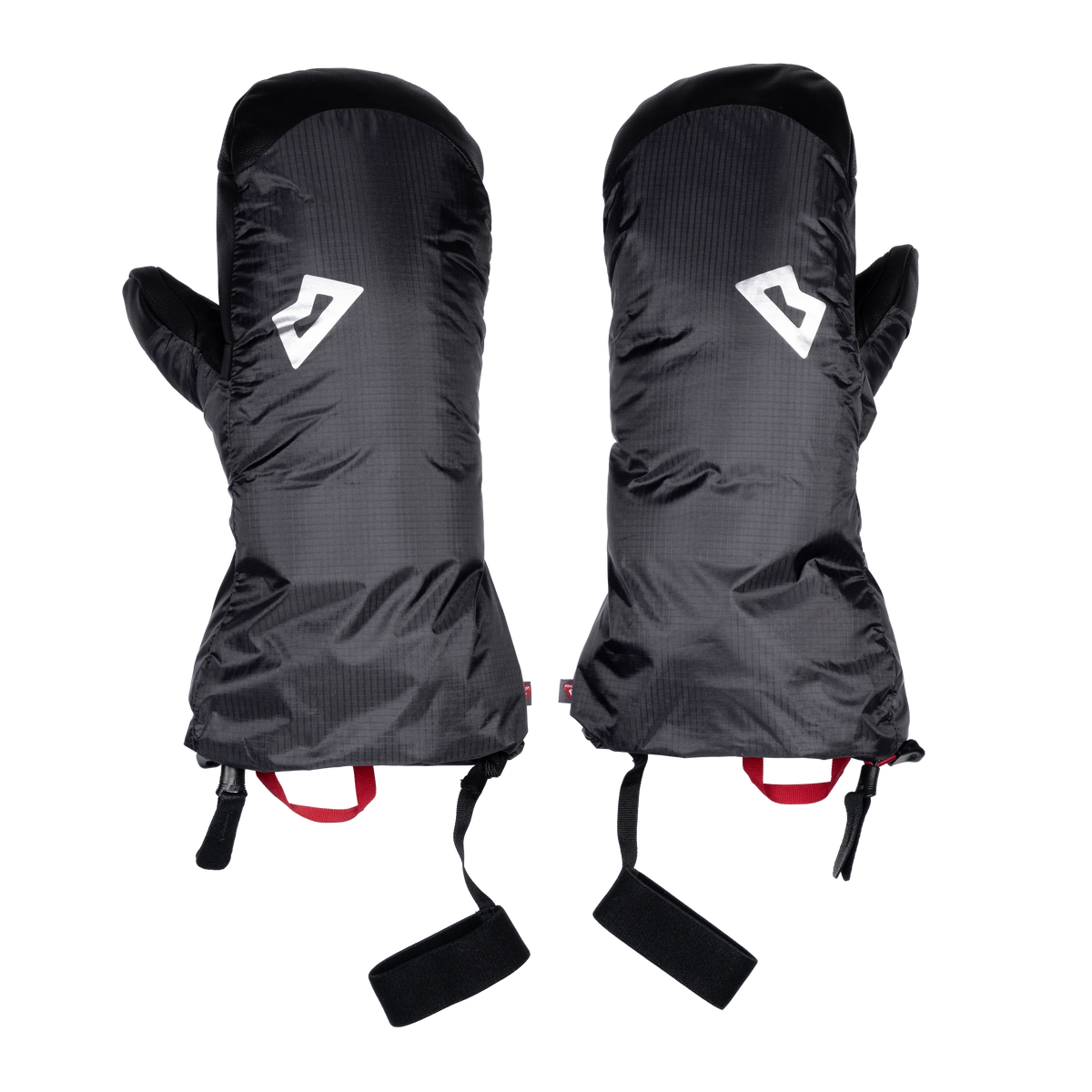Mountain Equipment Redline Mitt in Obsidian/Black - front view showing gauntlet design and single-handed drawcord closure