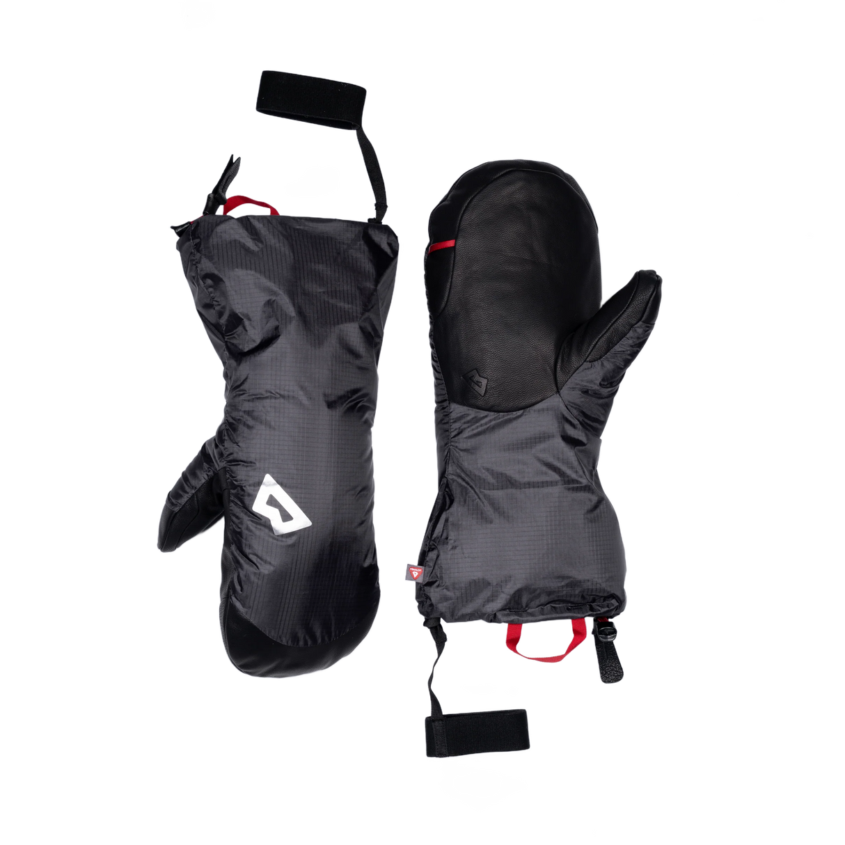 Hook and loop closure detail on Mountain Equipment Redline Mitt in Obsidian/Black to keep the mitt dry when removed