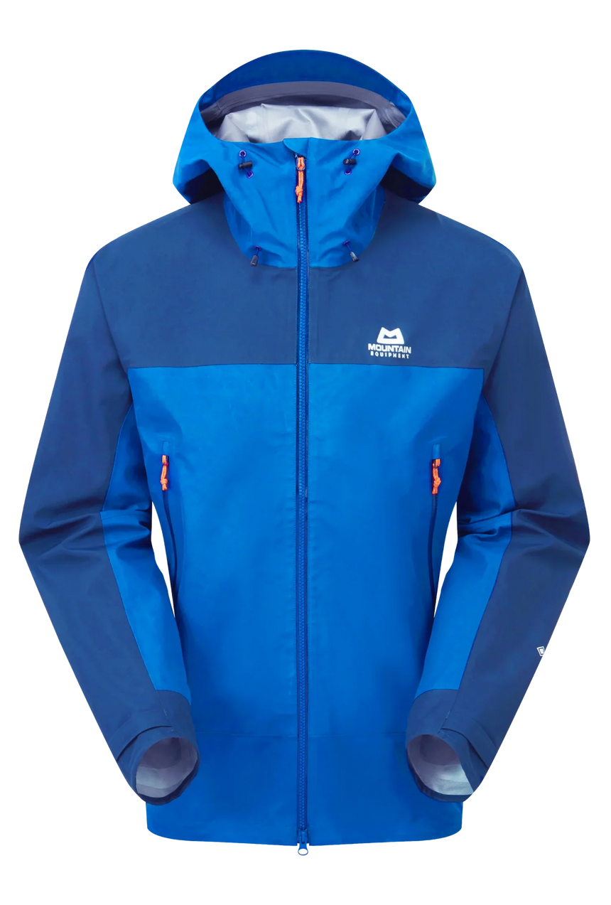 Mountain Equipment Saltoro GORE-TEX Men's Jacket in Atlantic/Admiral - front view showing next-gen GORE-TEX ePE membrane and Alpine fit construction