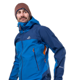 Full-length 2-way YKK moulded Aquaguard centre front zip detail on Mountain Equipment Saltoro GORE-TEX Men's Jacket in Atlantic/Admiral