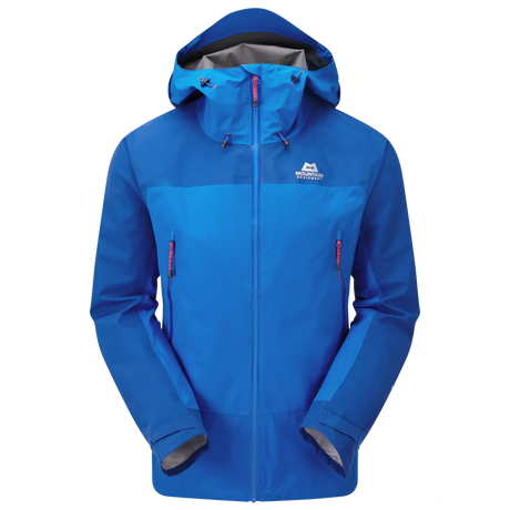 Mountain Equipment Saltoro GORE-TEX Men's Jacket in Lapis Blue/DK Ocean - front view showing hybrid GORE-TEX and GORE-TEX Paclite construction