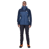 Mountain Equipment Saltoro GORE-TEX Men's Jacket in Dusk/Cosmos - lifestyle view showing waterproof shell for trekking and alpine mountaineering