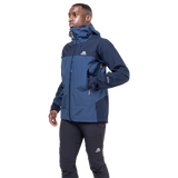 Mountain Equipment Saltoro GORE-TEX Men's Jacket in Dusk/Cosmos - side view showing YKK WR underarm venting zips and adjustable laminated cuffs