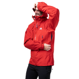 Dual tether hem drawcord detail on Mountain Equipment Saltoro GORE-TEX Men's Jacket in Imperial Red/Crimson