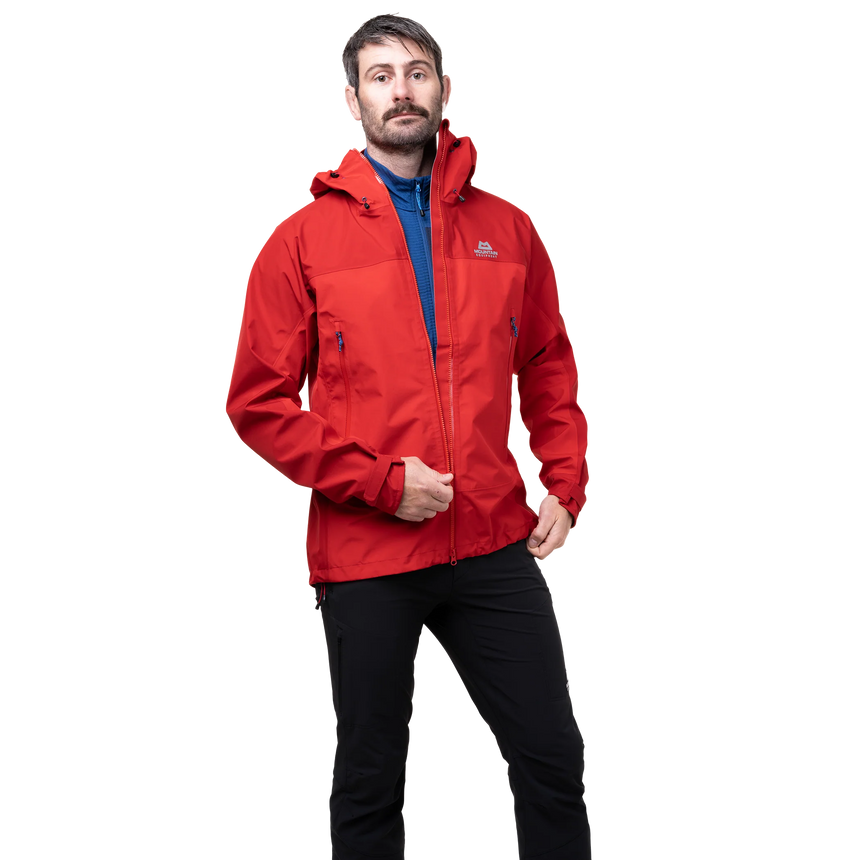 Mountain Equipment Saltoro GORE-TEX Men's Jacket in Imperial Red/Crimson packed down showing lightweight packable construction