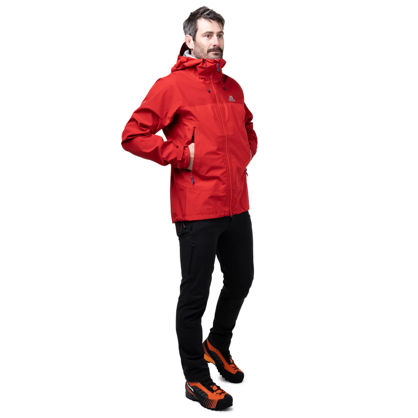 Large YKK WR zip pocket detail on Mountain Equipment Saltoro GORE-TEX Men's Jacket in Imperial Red/Crimson