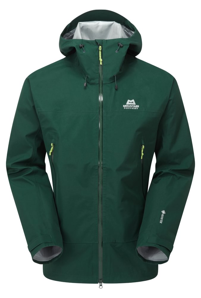 Mountain Equipment Saltoro GORE-TEX Men's Jacket in Pine - front view showing next-gen GORE-TEX ePE membrane and Alpine fit construction
