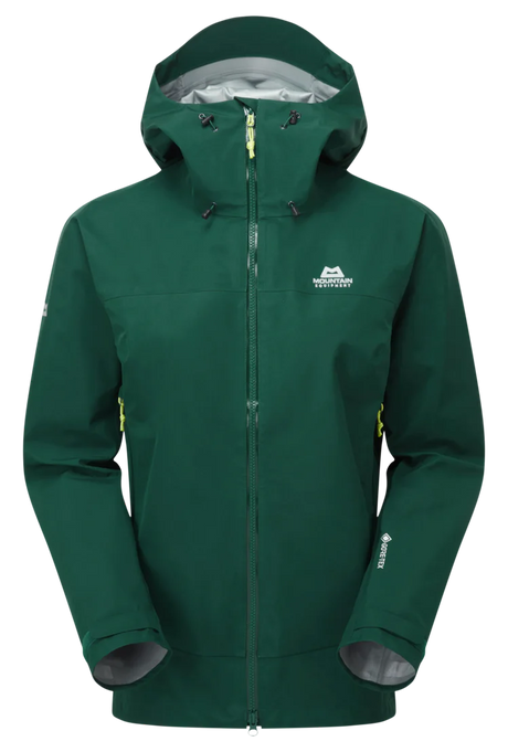 Mountain Equipment Saltoro GORE-TEX Women's Jacket in Spruce/Deep Teal - front view showing next-gen GORE-TEX ePE membrane and Alpine fit construction