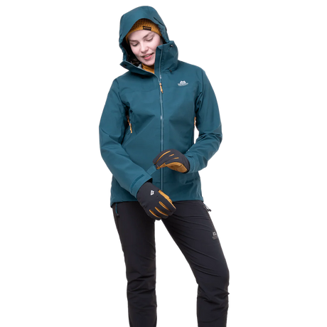 Mountain Equipment Saltoro GORE-TEX Women's Jacket in Stellar Blue/Majolica Blue - front view showing next-gen GORE-TEX ePE membrane and Alpine fit construction