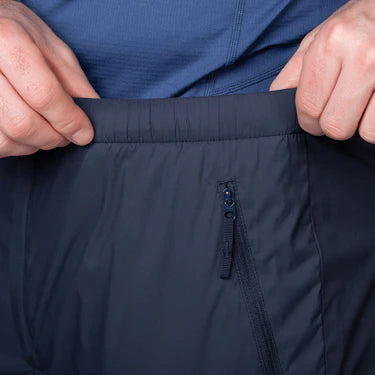 Mountain Equipment Switch Men's Pant in Cosmos - detail view showing zipped thigh pocket and mechanical stretch fabric