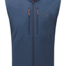 Mountain Equipment Switch Men's Vest in Dusk/Cosmos - back view showing Pontetorto Tecnostretch front panels
