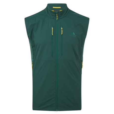 Mountain Equipment Switch Men's Vest in Pine/Fern - front view showing 20D RS Nylon outer and Octayarn warp-knit lining