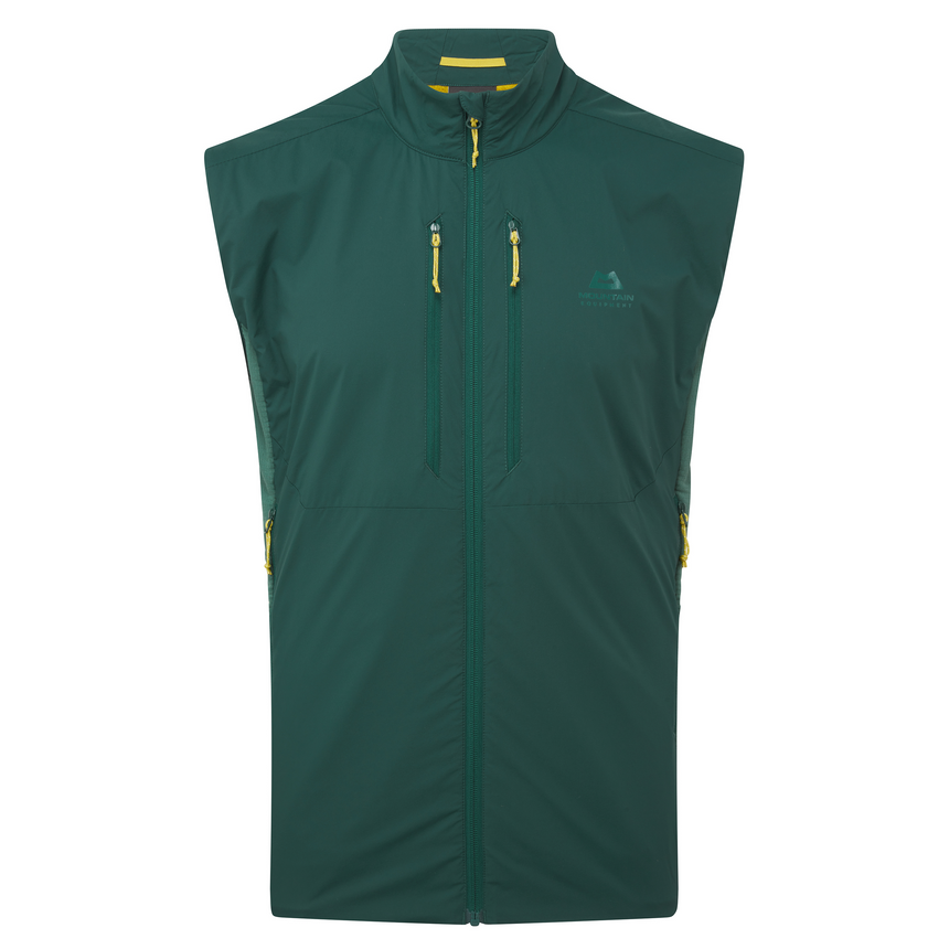 Mountain Equipment Switch Men's Vest in Pine/Fern - front view showing 20D RS Nylon outer and Octayarn warp-knit lining