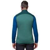Mountain Equipment Switch Men's Vest in Pine/Fern - side view showing active fit and low bulk elastane bound hem