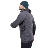 Mountain Equipment Switch Pro Hooded Men's Jacket in Anvil Grey - detail view showing low bulk cuff with integrated thumb loop