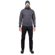 Mountain Equipment Switch Pro Hooded Men's Jacket in Anvil Grey packed into hand pocket showing lightweight packable construction with twin carabiner carry loops
