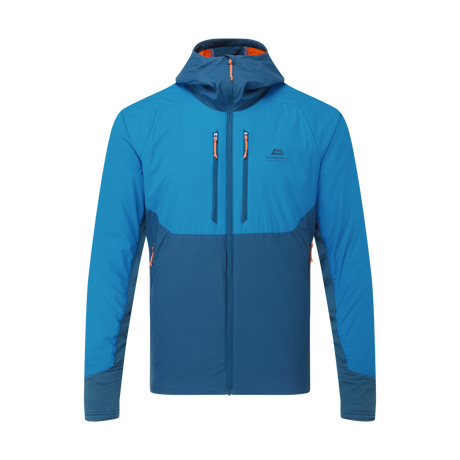 Mountain Equipment Switch Pro Hooded Men's Jacket in Mykonos/Majolica - front view showing 20D RS Nylon outer and Octayarn warp-knit lining