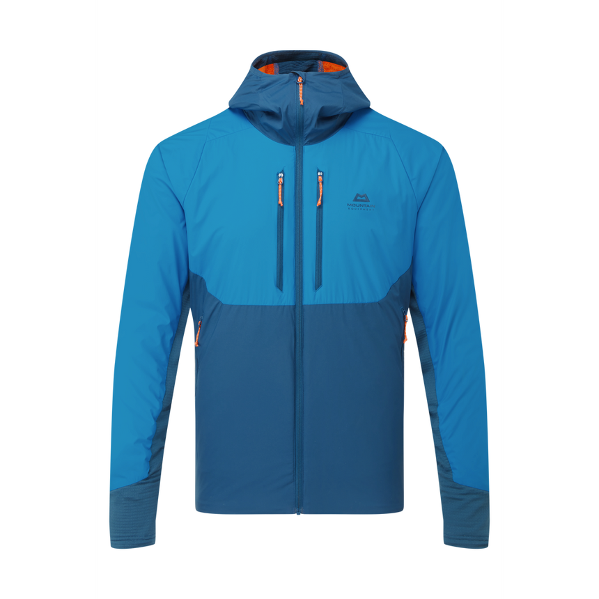 Mountain Equipment Switch Pro Hooded Men's Jacket in Mykonos/Majolica - front view showing 20D RS Nylon outer and Octayarn warp-knit lining