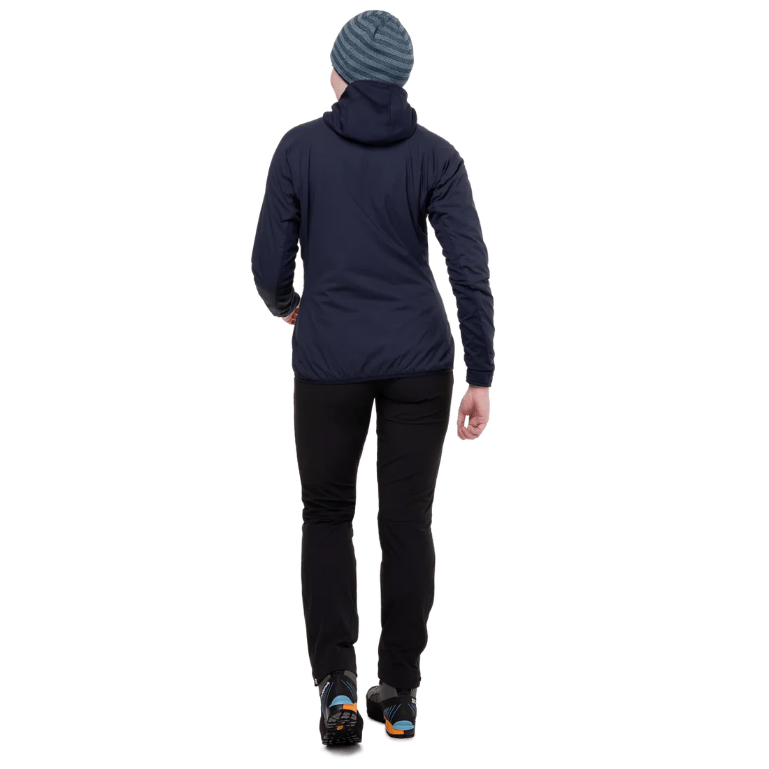 Mountain Equipment Switch Pro Hooded Women's Jacket in Cosmos - detail view showing low bulk cuff with integrated thumb loop