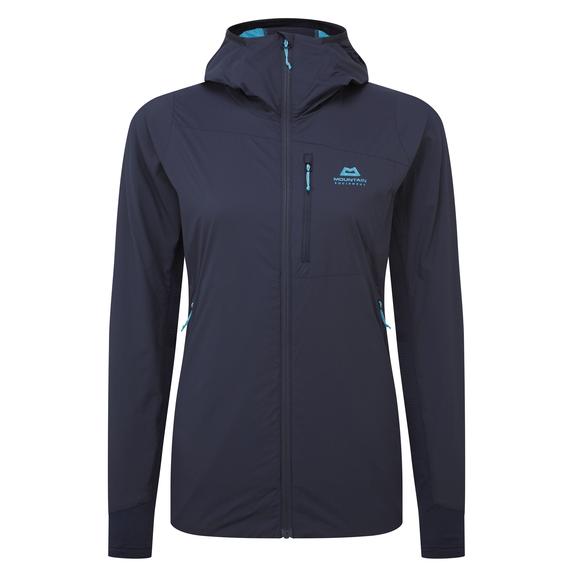 Mountain Equipment Switch Pro Hooded Women's Jacket in Cosmos - front view showing active fit and Pontetorto Tecnostretch side panels
