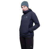 Mountain Equipment Switch Pro Hooded Women's Jacket in Cosmos - front view showing 20D RS Nylon outer and Octayarn warp-knit lining