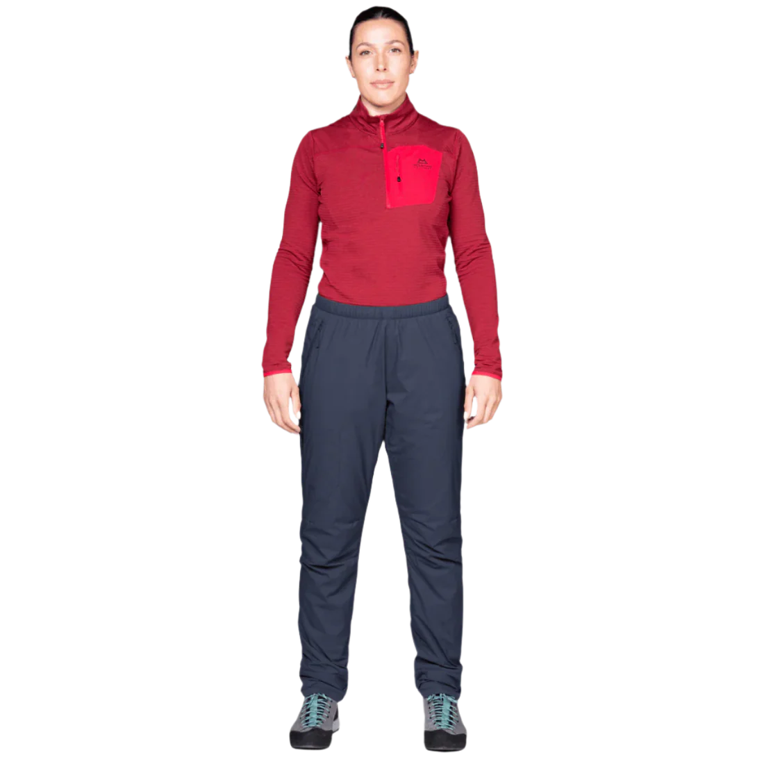 Mountain Equipment Switch Women's Pant in Cosmos - detail view showing zipped thigh pocket and mechanical stretch fabric