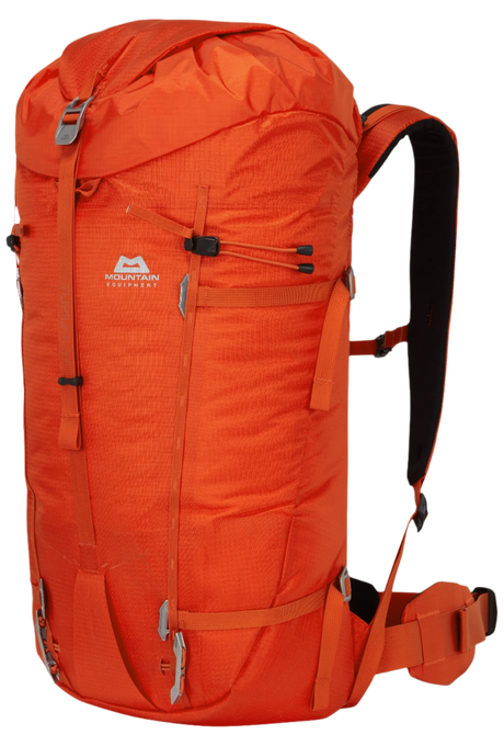 Mountain Equipment Tupilak 37+ Backpack in Magma - front view showing PACT 300 fabric and cowl-lid closure