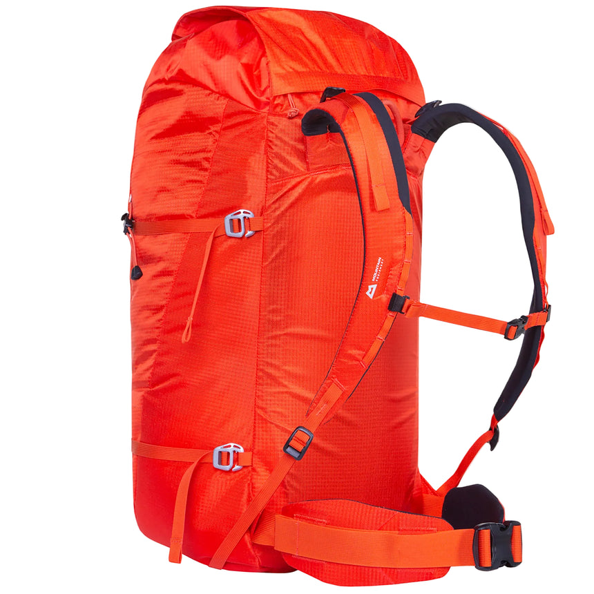 Mountain Equipment Tupilak 45+ Backpack in Magma - back view showing EVA back panel and shoulder straps