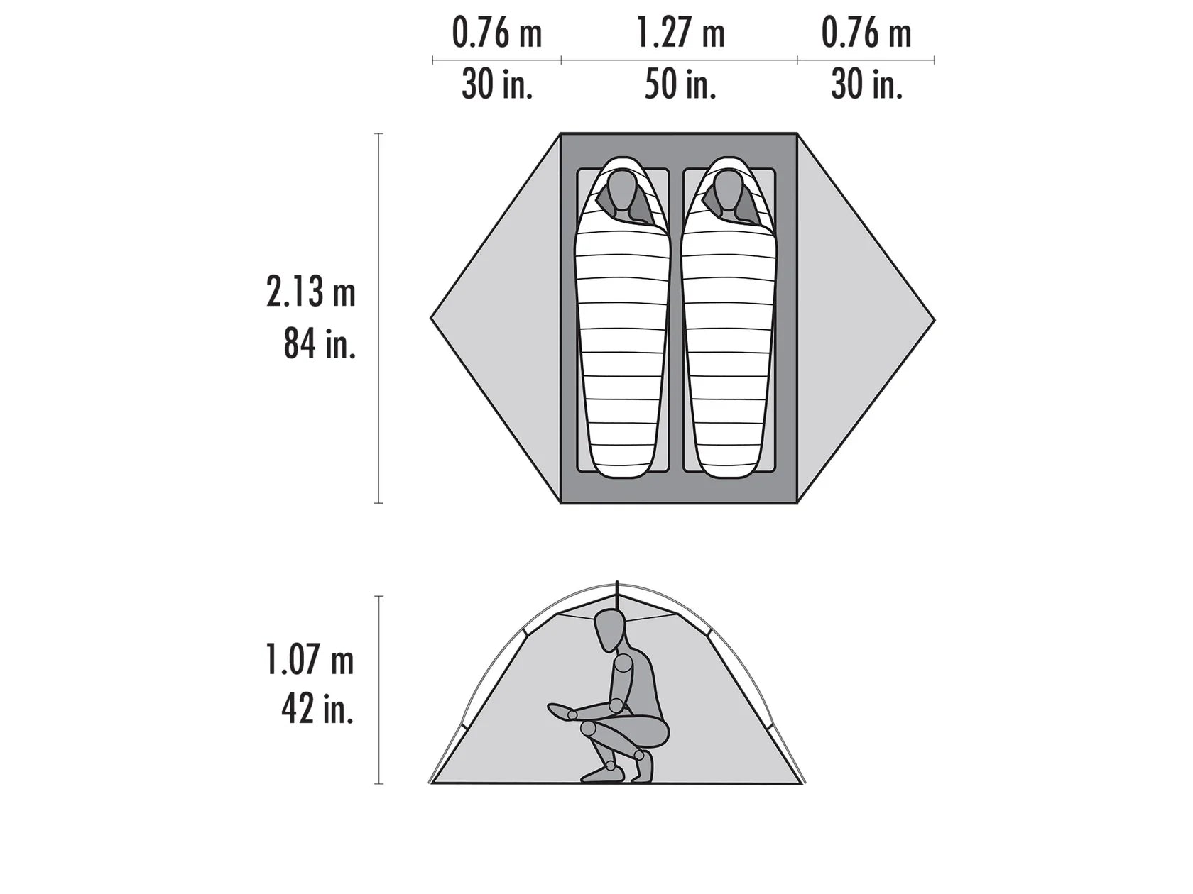 MSR Access 2 tent showing dual doors and vestibules with 481-litre gear storage for ski touring equipment