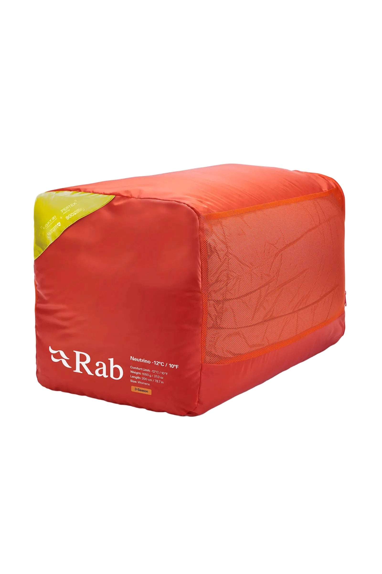 Rab Women's Neutrino Down Sleeping Bag in Zinc/Dark Pollen - stuff sack