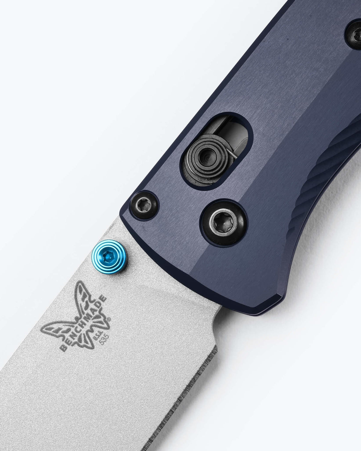 Bugout® Crater Blue Drop-point AXIS Lock Close-up Detail | Benchmade Knife Co.