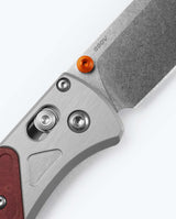 Bugout® Grey/Redstone Aluminum & Richlite - Close-up AXIS Lock Detail | Benchmade Knife Co.