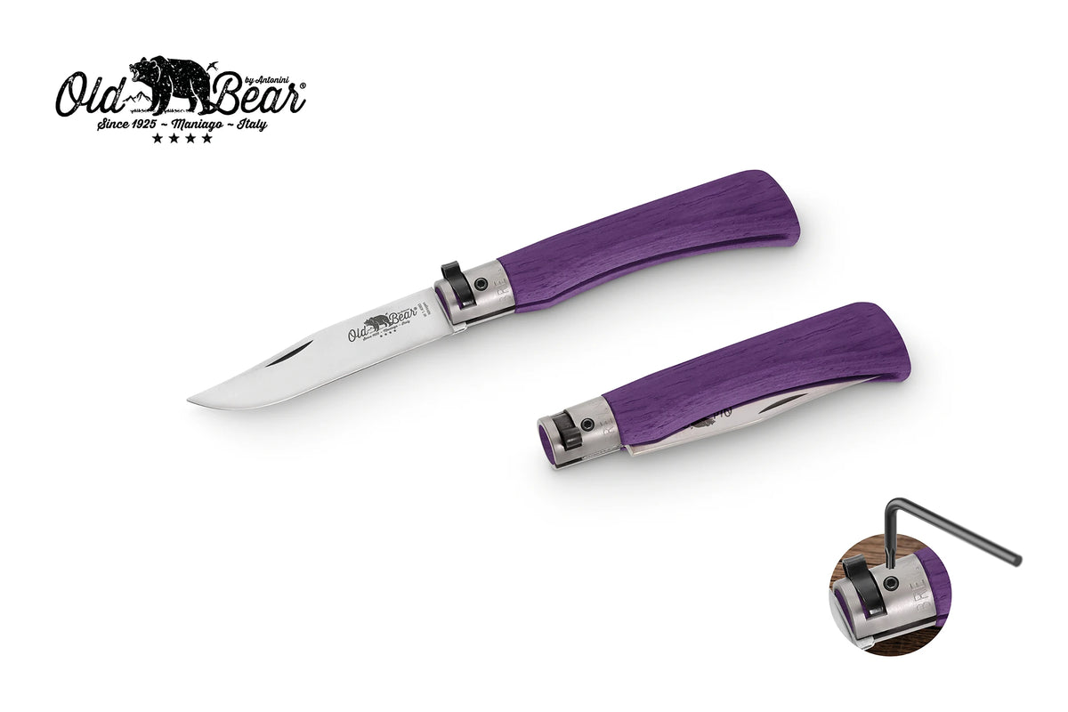 Old Bear Full Colour folding knife in purple