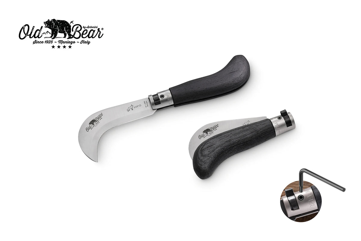 Old Bear Pruning folding knife with black laminated handle