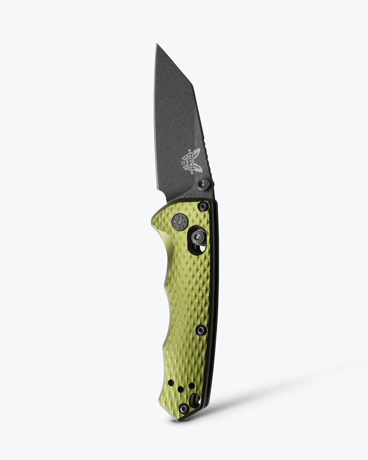 Full Immunity™ Woodland Green Aluminum Wharncliffe EDC Knife - Vertical Blade View | Benchmade Knife Co.