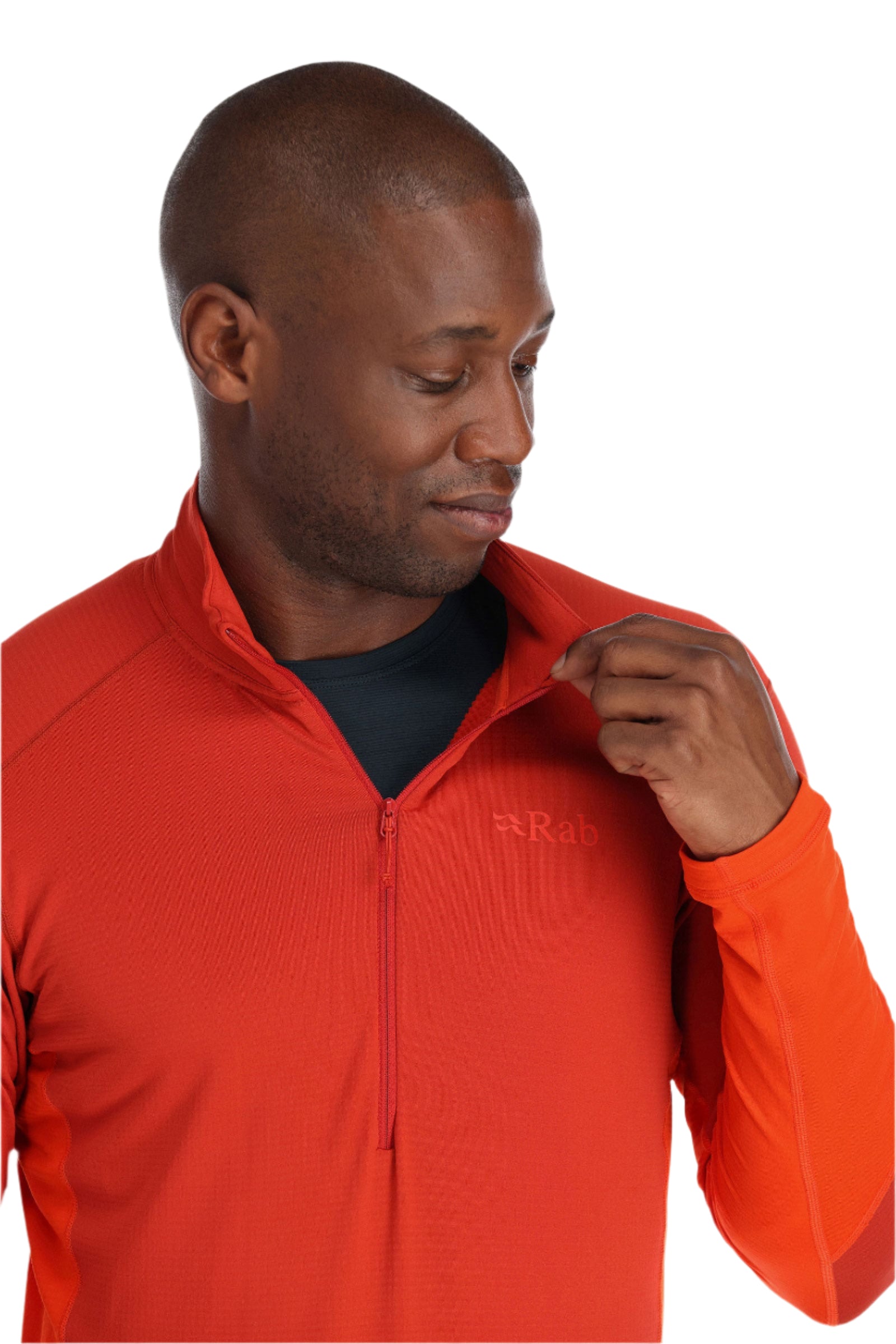 Rab Men's Conduit Pull-On in Red Clay (styling reference) - Collar Detail
