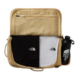 The North Face Base Camp Voyager Duffel 32L Khaki Stone/Utility Brown - back panel view showing stowable backpack straps and water-resistant ID window