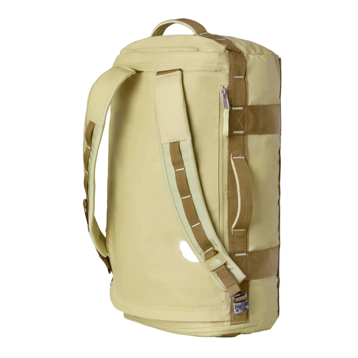 The North Face Base Camp Voyager Duffel 32L Pear/Cedar/Lemon Mist - lifestyle shot showing versatile backpack and duffel carry options with 32 litre capacity