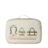 The North Face Base Camp Voyager Duffel 42L Desert Stone/Cedar/Desert Rust - detail of daisy-chain webbing attachment points and recycled ballistic nylon boot construction