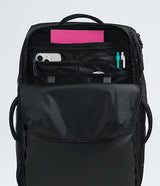 The North Face Base Camp Voyager Travel Pack 35L Black/Asphalt Grey - back panel view showing open-cell-foam shoulder straps and padded back panel