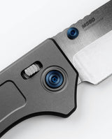 Benchmade Narrows M390 Steel Blade Detail - Blue Pivot Hardware Close-Up | Benchmade Knife Co.