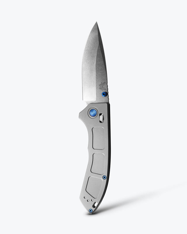 Benchmade Narrows Gray Titanium Drop-Point Knife - Vertical Open View | Benchmade Knife Co.