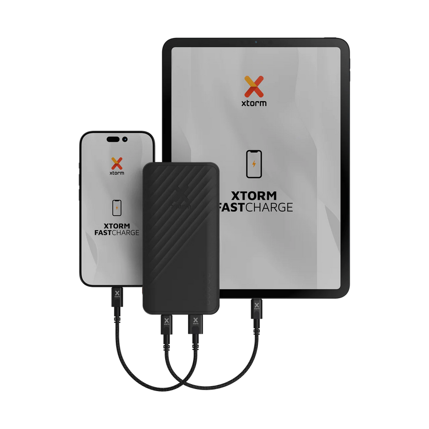 Xtorm Go2 20000mAh portable power bank in black with USB-A and USB-C ports