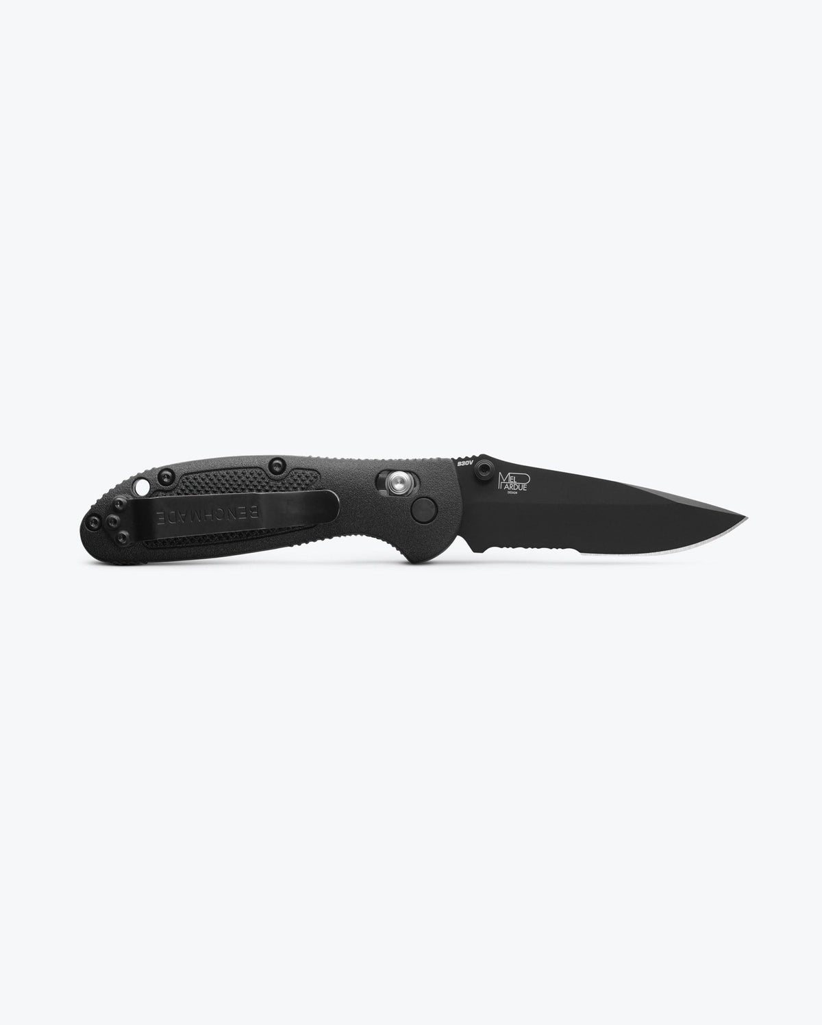 Mini Griptilian® Black Grivory® Drop-point - Open Back View Mel Pardue | Benchmade Knife Co.