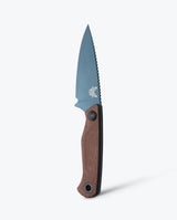 Benchmade Dacian brown canvas Micarta fixed blade, vertical view