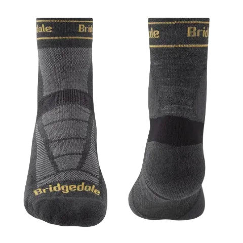 Bridgedale TRAIL RUN Ultralight T2 Merino Sport 3/4 Socks in Gunmetal - front and back