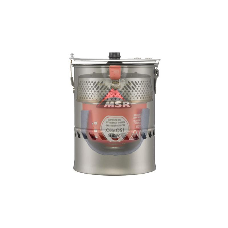 MSR Reactor Stove System Outdoor Action- 1L pot nested w/ Reactor Stove & 4-oz. IsoPro fuel canister
